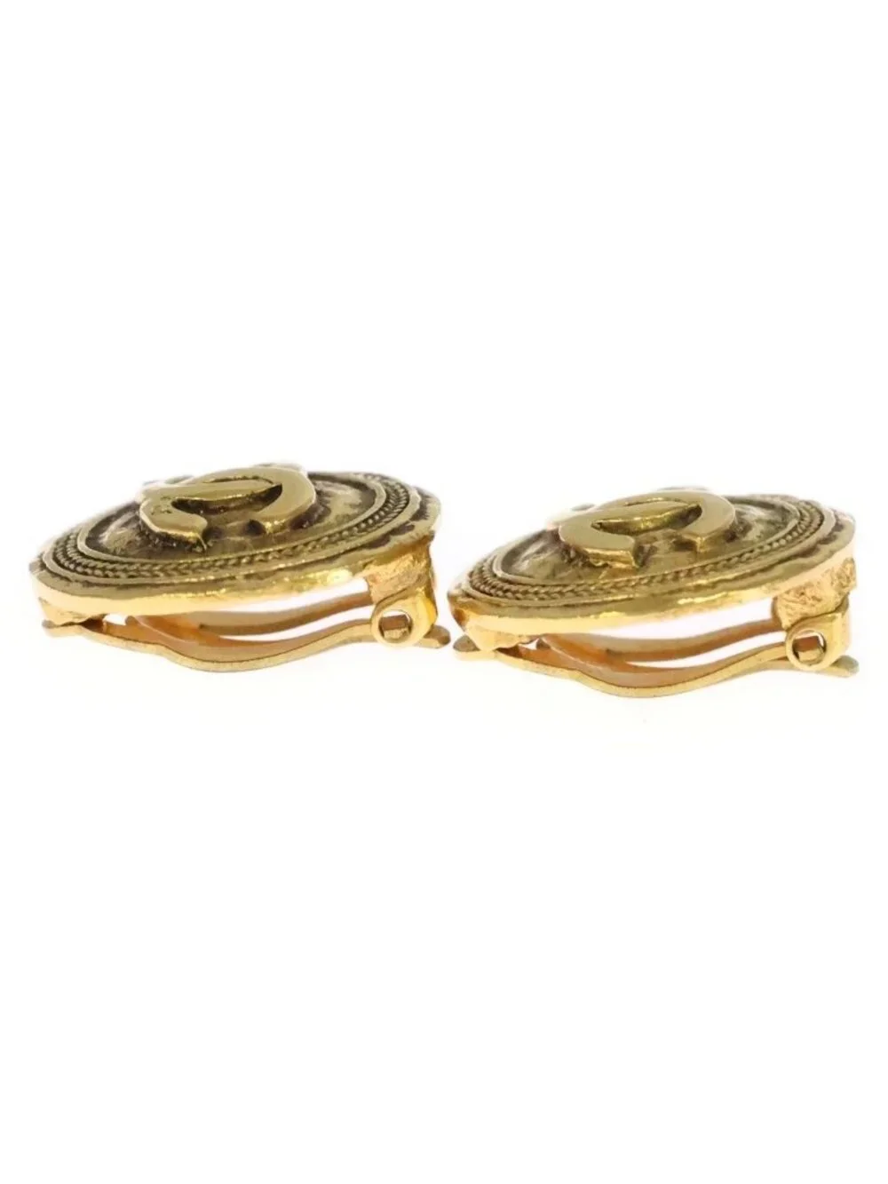 Chanel Coco Button Vintage Round Earrings Gold